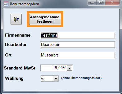 Standardeingaben f�r Kassenbuchnutzer - Mandanten und Anfangsbest�nde eingeben