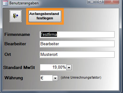 Grundeinstellungen Kassenbuch, W�hrung, Mehrwertsteuer